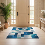 ODIKA Washable Blue Abstract Geometric Rug, Low Pile Non-Slip Modern Area Rug