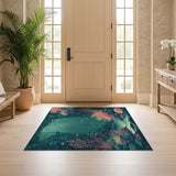 ODIKA Undersea Coral Reef Washable Area Rug - Low Pile Non-Slip Artistic Carpet