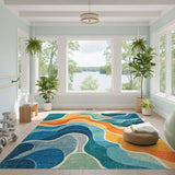 Vibrant Blue Teal Wave Area Rug
