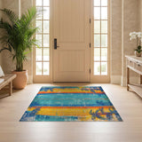 ODIKA Tropical Surfboard Washable Rug - Distressed Palm Tree Coastal Decor