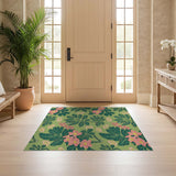 ODIKA Sage Green Botanical Floral Washable Area Rug - Low Pile Non-Slip & Robot Vacuum Friendly Floor Decor
