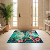 ODIKA Flamingo Tropical Washable Area Rug - Low Pile Non-Slip Coastal Decor