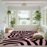 Pink Black Swirl Abstract Area Rug