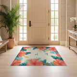 ODIKA Washable Tropical Hibiscus Floral Rug - Non-Slip Low Pile Coastal Surfer Area Rug