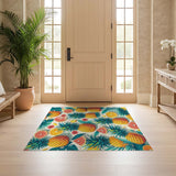 ODIKA Tropical Pineapple and Citrus Washable Low Pile Area Rug - Non-Slip & Pet Friendly
