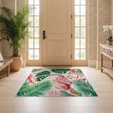 ODIKA Tropical Pink Flamingo Washable Rug - Non-Slip Low Pile Area Rug