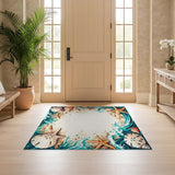 ODIKA Washable Coastal Starfish & Seashell Area Rug - Low Pile Non-Slip Beach Decor