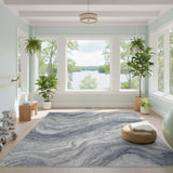 Blue Grey Marble Swirl Area Rug