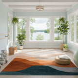 Beige Orange Teal Layered Wave Abstract Rug