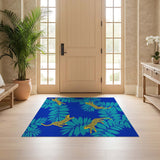 ODIKA Washable Tropical Leopard Print Rug, Low Pile Blue & Yellow Jungle Area Rug