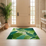 ODIKA Washable Tropical Green Leaf Area Rug - Low Pile Non-Slip Botanical Rug for Living Room & Bedroom