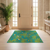 ODIKA Tropical Bird Botanical Washable Rug - Teal & Green Low Pile Area Rug