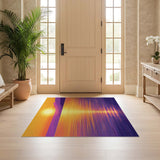 ODIKA Modern Abstract Sunset Washable Rug, Low Pile Non-Slip Indoor Area Rug