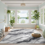 Black White Abstract Ink Flow Area Rug