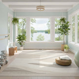 Wavy Beige and Neutral Beige Wavy Abstract Area Rug