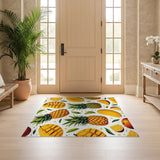 ODIKA Tropical Fruit Pineapple Mango Washable Area Rug, Low Pile Non-Slip Indoor Carpet