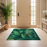 ODIKA Washable Tropical Leaf Emerald Green Area Rug, Non-Slip Low Pile Decor