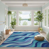 Wavy Blue Teal Abstract No. 2 Area Rug