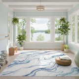 Blue Teal Marble Swirl Area Rug