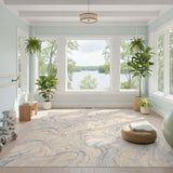 Pastel Floral Marble Swirl Area Rug