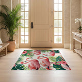 Washable Tropical Botanical Pink Flamingo Area Rug - Low Pile & Non-Slip