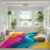 Vibrant Multi-color and Patterns Vibrant Wavy Multi-Color Abstract Area Rug