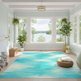 Blue Teal Water Ripple Coastal Area Rug
