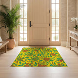 ODIKA Surrealist Mythical Creature Washable Area Rug - Vibrant Yellow Low Pile Non-Slip Botanical Carpet