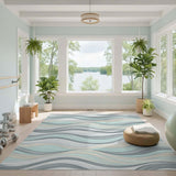 Teal Abstract Wave Abstract Area Rug