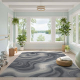 Grey Fluid Wave Abstract Area Rug