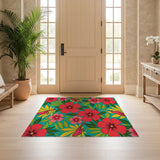ODIKA Tropical Floral Bird Washable Area Rug, Low Pile Non-Slip Indoor Carpet