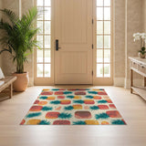 ODIKA Retro Tropical Pineapple Washable Area Rug - Non-Slip Low Pile Living Room Rug
