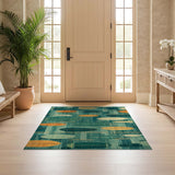 ODIKA Mid-Century Modern Surfboard Washable Area Rug - Teal & Orange Retro Abstract Low Pile Rug