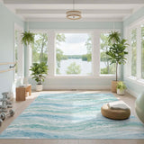 Blue Ocean Waves Coastal Area Rug