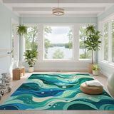 Coastal Beach Blue Teal Wave Area Rug