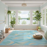 Wave Abstract Area Blue Teal Abstract Wave Area Rug