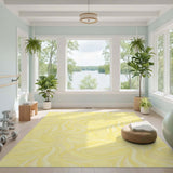 Yellow Swirling Waves Abstract Area Rug
