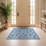 ODIKA Washable Blue Coastal Shells Area Rug - Non-Slip Low Pile Nautical Beach Rug