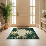 ODIKA Vintage Tropical Palm Tree Washable Rug - Low Pile Non-Slip Area Rug