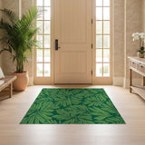 ODIKA Washable Green Tropical Leaf Area Rug - Non-Slip Low Pile Botanical Carpet