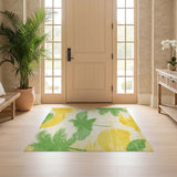 ODIKA Tropical Palm Tree Washable Area Rug - Yellow & Green Low Pile Non-Slip Carpet