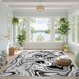 Black White Fluid Swirl Area Rug