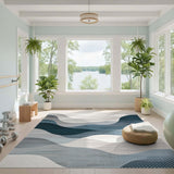 ODIKA Modern Abstract Blue & Grey Washable Area Rug - Low Pile Non-Slip