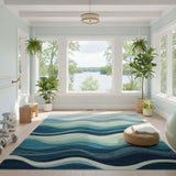 Blue Wave Coastal Blue and Teal Area Rug