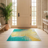 ODIKA Coastal Beach Surf Print Washable Area Rug - Non-Slip Low Pile Carpet