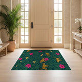 ODIKA Tiger & Floral Jungle Pattern Washable Area Rug - Low Pile Non-Slip