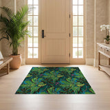 ODIKA Tropical Botanical Leaf Washable Rug - Non-Slip Low Pile Area Rug