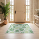 ODIKA Sage Green Washable Tropical Palm Leaf Rug - Low Pile Non-Slip Area Rug
