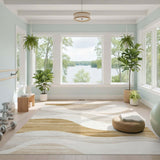 Beige and Neutral Abstract Wavy Beige Neutral Area Rug