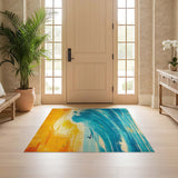 ODIKA Washable Abstract Ocean Wave Area Rug - Low Pile Non-Slip Coastal Art Decor